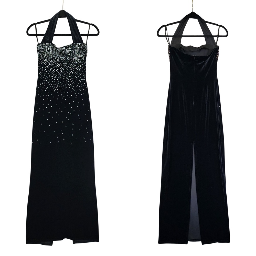 Scott McClintock Millennium 2000 Black Velvet Rhinestone Halter Gown Size 2‎ Y2K